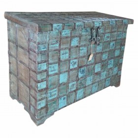 Baule Alexandra House Living Azzurro Ferro Acacia Legno di mango 46 x 86 x 130 cm