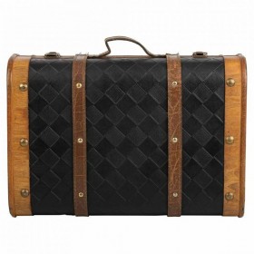 Valigia decorativa Alexandra House Living Nero PVC Legno Metallo Stoffa Vintage 30 x 17 x 43 cm