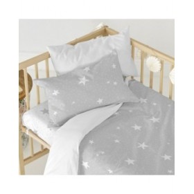 Lenzuolo con angoli HappyFriday BASIC KIDS Bianco Grigio 70 x 140 x 14 cm Stelle