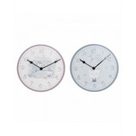 Orologio da Parete DKD Home Decor Azzurro Rosa Legno Metallo Plastica Legno MDF Per bambini Uccello 24 x 3 x 24 cm (2 Unità)
