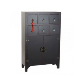 Cassettiera DKD Home Decor Nero Rosso Multicolore Abete Legno MDF Orientale 63 x 27 x 101 cm