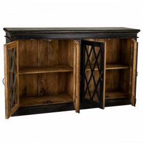 Credenza Alexandra House Living Nero Vetro Legno di mango 40 x 100 x 170 cm