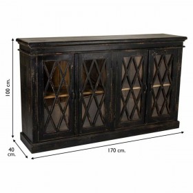 Credenza Alexandra House Living Nero Vetro Legno di mango 40 x 100 x 170 cm