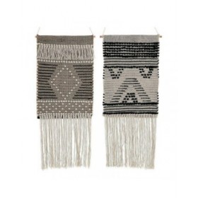 Decorazione pensile DKD Home Decor Beige Grigio Grigio scuro Frange Boho 45 x 1 x 61 cm (2 Unità)