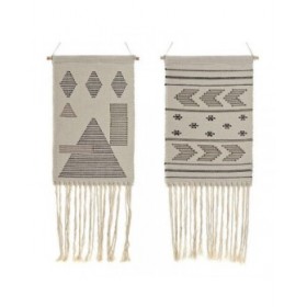 Decorazione pensile DKD Home Decor Etnico Nero Crema Geometrico Boho 46 x 1 x 64 cm (2 Unità)