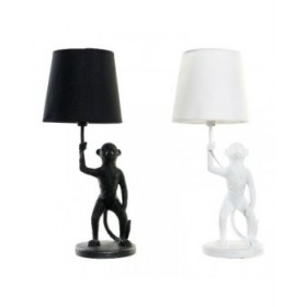 Lampada da tavolo DKD Home Decor Bianco Nero Poliestere Metallo Resina 25W 220 V Scimmia (2 pcs) (20 x 20 x 45 cm)