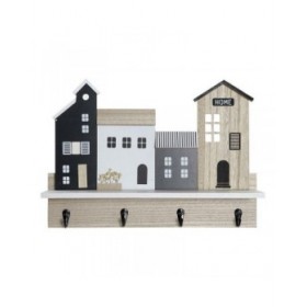 Scaffale DKD Home Decor Appendiabiti 39 x 9 x 27 cm Nero Marrone Bianco Legno MDF