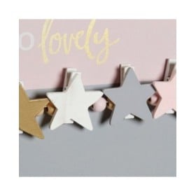 Quadro Portafoto con Mollette DKD Home Decor Hello Lovely Legno MDF Stelle 40 x 1 x 24 cm
