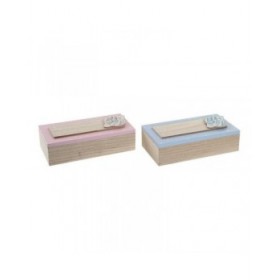Scatola Decorativa DKD Home Decor Naturale Alluminio Legno MDF 22 x 6 x 9 cm (2 Unità) (1 Unità)