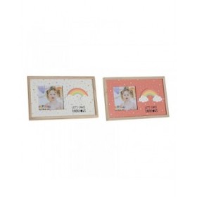 Cornice Portafoto DKD Home Decor Arcobaleno Rosa Bianco Per bambini Legno MDF (25 x 1 x 16 cm) (2 Unità)