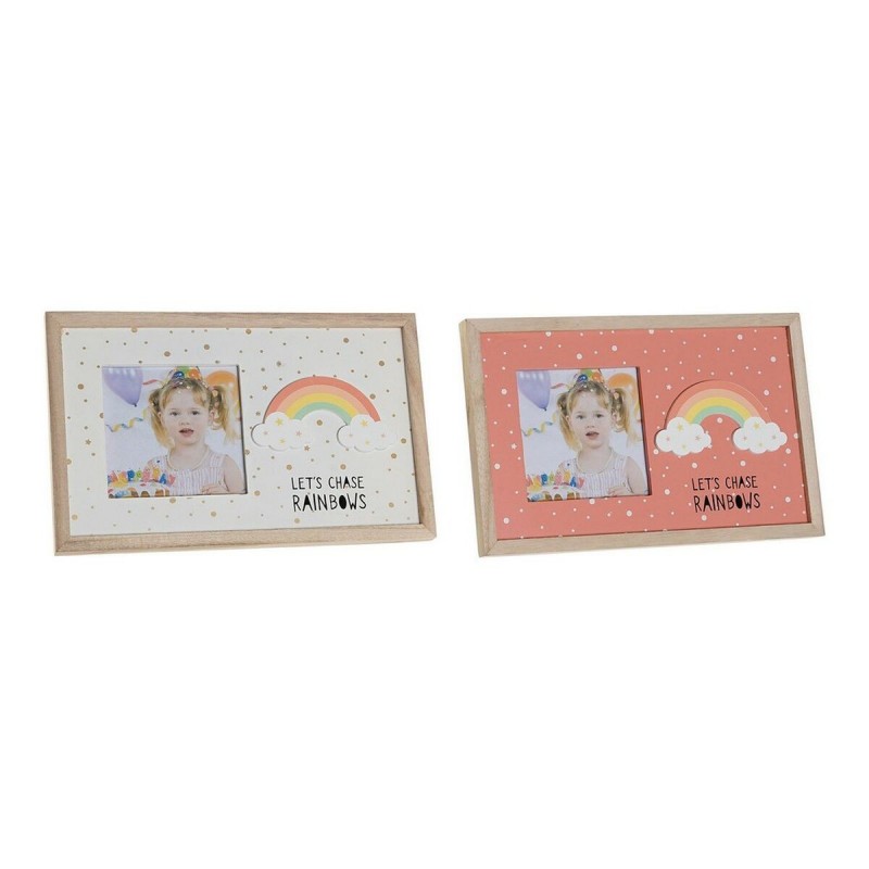 Cornice Portafoto DKD Home Decor Arcobaleno Rosa Bianco Per bambini Legno MDF (25 x 1 x 16 cm) (2 Unità)