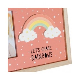 Cornice Portafoto DKD Home Decor Arcobaleno Rosa Bianco Per bambini Legno MDF (25 x 1 x 16 cm) (2 Unità)