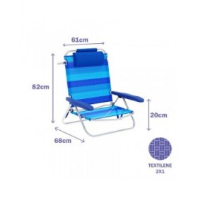 Marbueno Sedia Pieghevole 5 Posizioni Alluminio con Cuscino Righe Blu Mare e Piscina 61X68X82 cm 10242