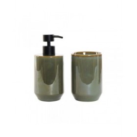 Set da Bagno DKD Home Decor Vintage Verde PVC Gres 8 x 8 x 17,5 cm (2 Unità)