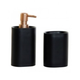 Set da Bagno DKD Home Decor Nero Dorato PVC Resina Glam 8,5 x 6 x 18 cm (2 Unità)