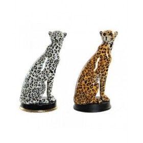 Statua Decorativa DKD Home Decor Nero Arancio Bianco Leopardo Resina Coloniale 16 x 16 x 32 cm