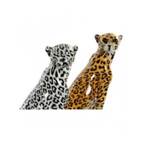 Statua Decorativa DKD Home Decor Nero Arancio Bianco Leopardo Resina Coloniale 16 x 16 x 32 cm