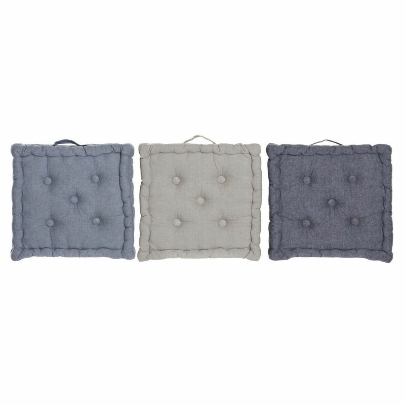 Cuscino DKD Home Decor Da terreno Azzurro Grigio Cotone Blu Marino (3 pcs) (38 x 38 x 8 cm)