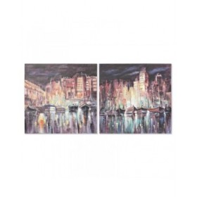 Quadro DKD Home Decor Città 80 x 3 x 80 cm Loft (2 Unità)
