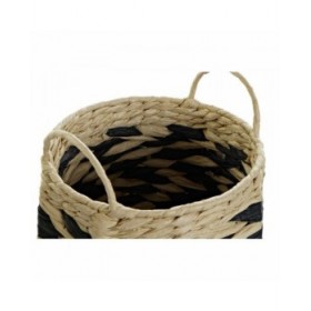 Set di Cestini DKD Home Decor Nero Marrone Chiaro Fibra naturale (2 Pezzi)