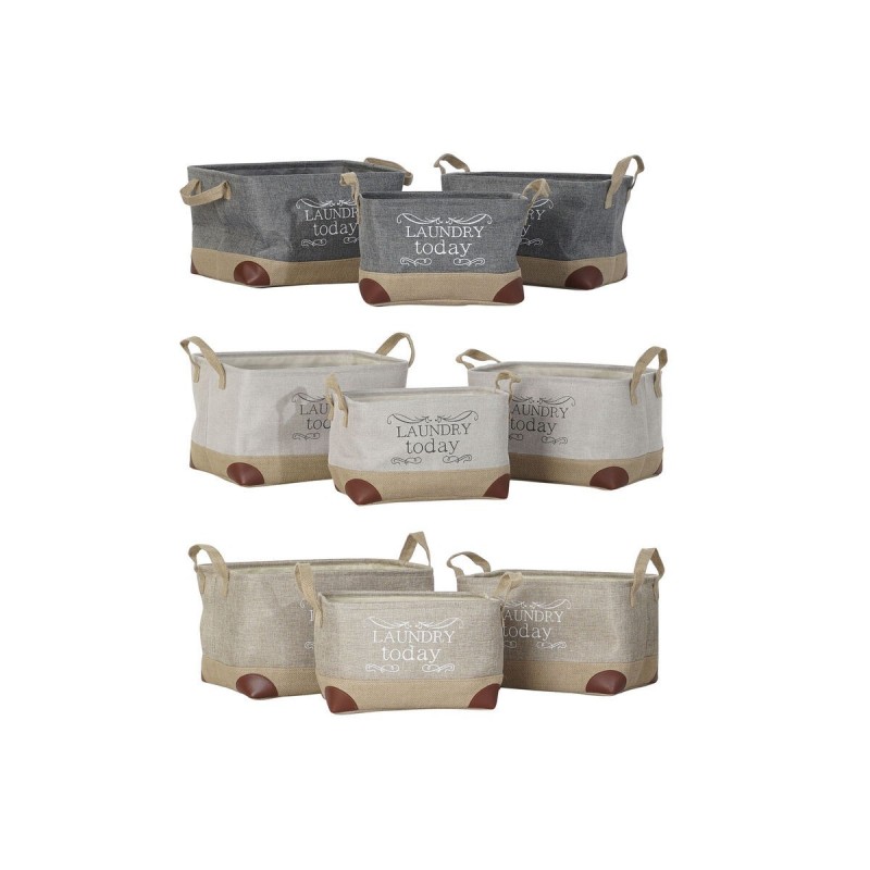 Cestino Multiuso DKD Home Decor Beige Grigio Marrone Chiaro 40 x 30 x 24 cm Legno 3 Pezzi (3 Unità)