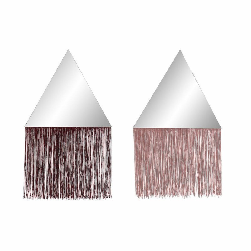 Specchio da parete DKD Home Decor Bordeaux Rosa chiaro Frange 33,5 x 1 x 54 cm (2 Unità) (2 Pezzi)