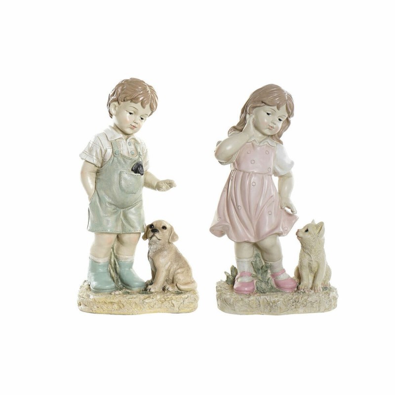 Statua Decorativa DKD Home Decor Azzurro Rosa Resina Bimbo (26.5 x 16.5 x 44.5 cm) (2 pcs)