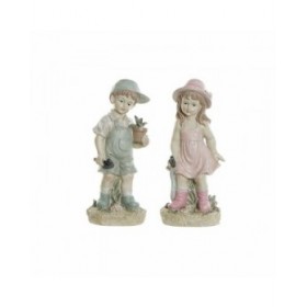 Statua Decorativa DKD Home Decor Azzurro Rosa Resina Bimbo (18 x 15 x 41 cm) (2 pcs)