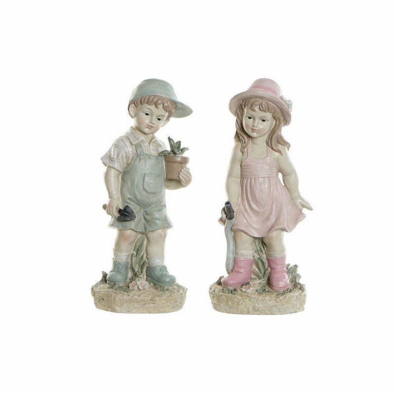 Statua Decorativa DKD Home Decor Azzurro Rosa Resina Bimbo (18 x 15 x 41 cm) (2 pcs)