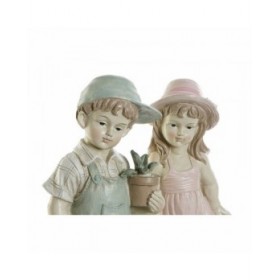Statua Decorativa DKD Home Decor Azzurro Rosa Resina Bimbo (18 x 15 x 41 cm) (2 pcs)