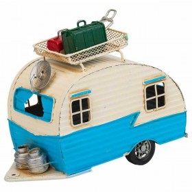 Statua Decorativa Alexandra House Living Azzurro Chiaro Ferro ABS Roulotte Trailer 9 x 15 x 41 cm
