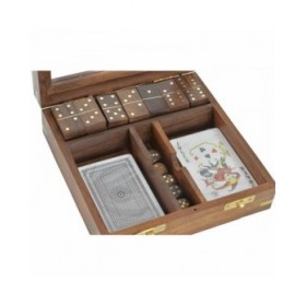 Gioco da Tavolo DKD Home Decor Sheesham 17 x 17 x 5,5 cm Dorato Marrone 4 Pezzi
