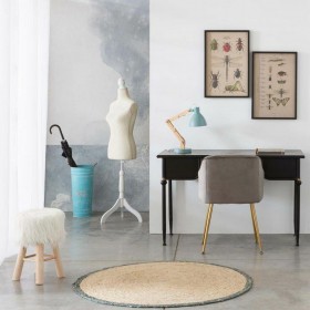 Sgabello Alexandra House Living Bianco Stoffa Bambù Pino Spugna Legno MDF 32 x 44 x 32 cm