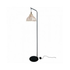 Lampada da Terra DKD Home Decor Nero Metallo Marrone Rattan (40 x 40 x 160 cm)