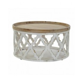 Tavolo aggiuntivo DKD Home Decor Bianco Marrone Chiaro Abete Legno MDF 81 x 81 x 43,5 cm