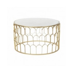 Tavolino da Caffè DKD Home Decor Glamour Bianco Multicolore Dorato Marmo Ferro 87 x 87 x 51,5 cm