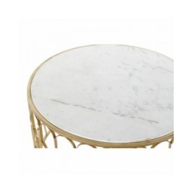 Tavolino da Caffè DKD Home Decor Glamour Bianco Multicolore Dorato Marmo Ferro 87 x 87 x 51,5 cm