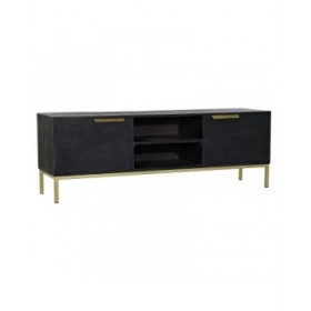 Mobile TV DKD Home Decor Nero Metallo Dorato Legno di mango (147 x 40 x 51 cm)