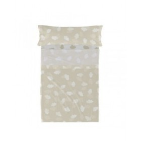Set di Lenzuola HappyFriday Basic Kids Clouds Beige Singolo 180 x 270 cm 2 Pezzi