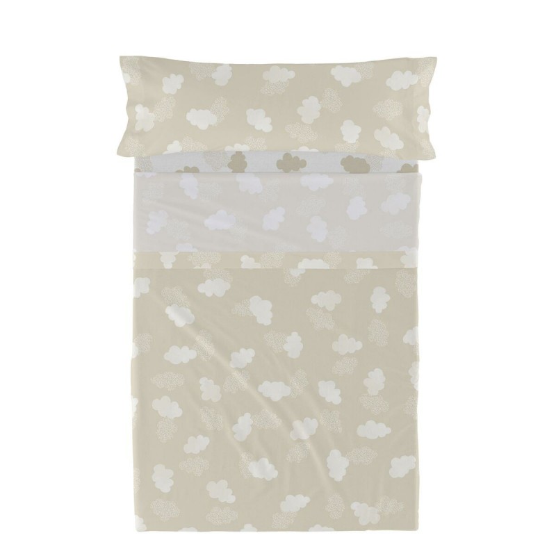 Set di Lenzuola HappyFriday Basic Kids Clouds Beige Singolo 180 x 270 cm 2 Pezzi