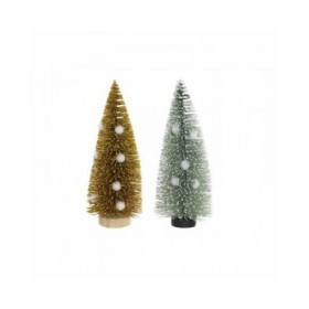 Albero di Natale DKD Home Decor Poliestere Legno Pompon (2 pcs) (7 x 7 x 17 cm)