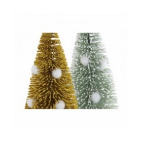 Albero di Natale DKD Home Decor Poliestere Legno Pompon (2 pcs) (7 x 7 x 17 cm)