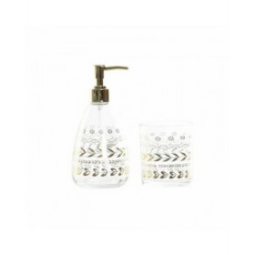 Set da Bagno DKD Home Decor Dorato Cristallo ABS Plastica Foglia della pianta 9 x 9 x 18 cm