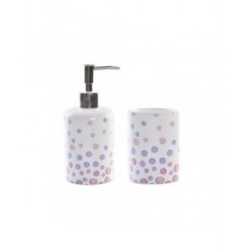 Set da Bagno DKD Home Decor Bianco ABS Dolomite A pois 7 x 7 x 17,5 cm (2 Unità)