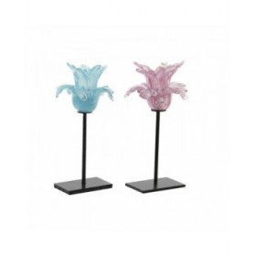 Portacandele DKD Home Decor Azzurro Rosa Metallo Cristallo 12 x 12 x 24 cm (2 Unità)