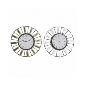 Orologio da Parete DKD Home Decor 40 x 6,4 x 40 cm Cristallo Argentato Dorato Ferro (2 Unità)
