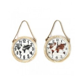 Orologio da Parete DKD Home Decor Nero Marrone Corda Legno MDF Mappamondo (2 pcs) (50 x 4 x 50 cm)