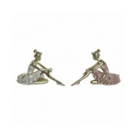 Statua Decorativa DKD Home Decor Ballerina di Rumba Champagne Rosa Bianco Resina (13.5 x 7.5 x 9 cm) (2 pcs)