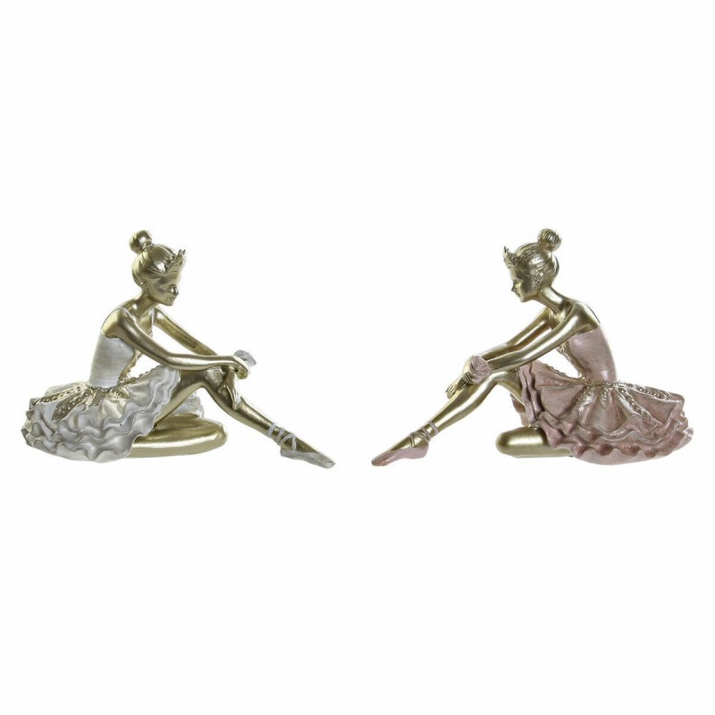Statua Decorativa DKD Home Decor Ballerina di Rumba Champagne Rosa Bianco Resina (13.5 x 7.5 x 9 cm) (2 pcs)