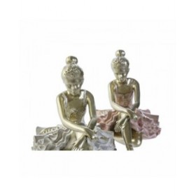 Statua Decorativa DKD Home Decor Ballerina di Rumba Champagne Rosa Bianco Resina (13.5 x 7.5 x 9 cm) (2 pcs)
